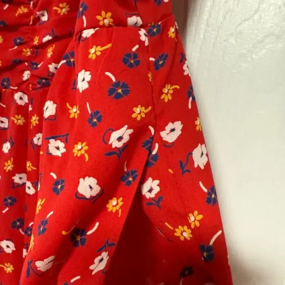 Madewell Women's Red Floral Smocked Wide Leg with Pockets Jumpsuit Size 00 - Picture 6 of 16